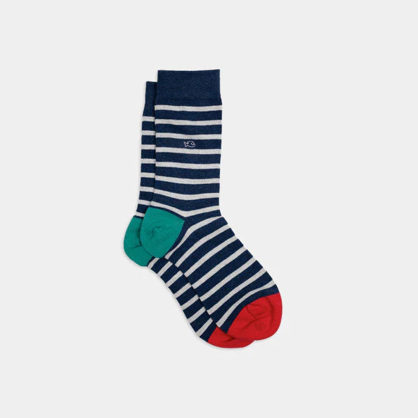 SOKKEN WIDE STRIPES - NAVY & BEIGE