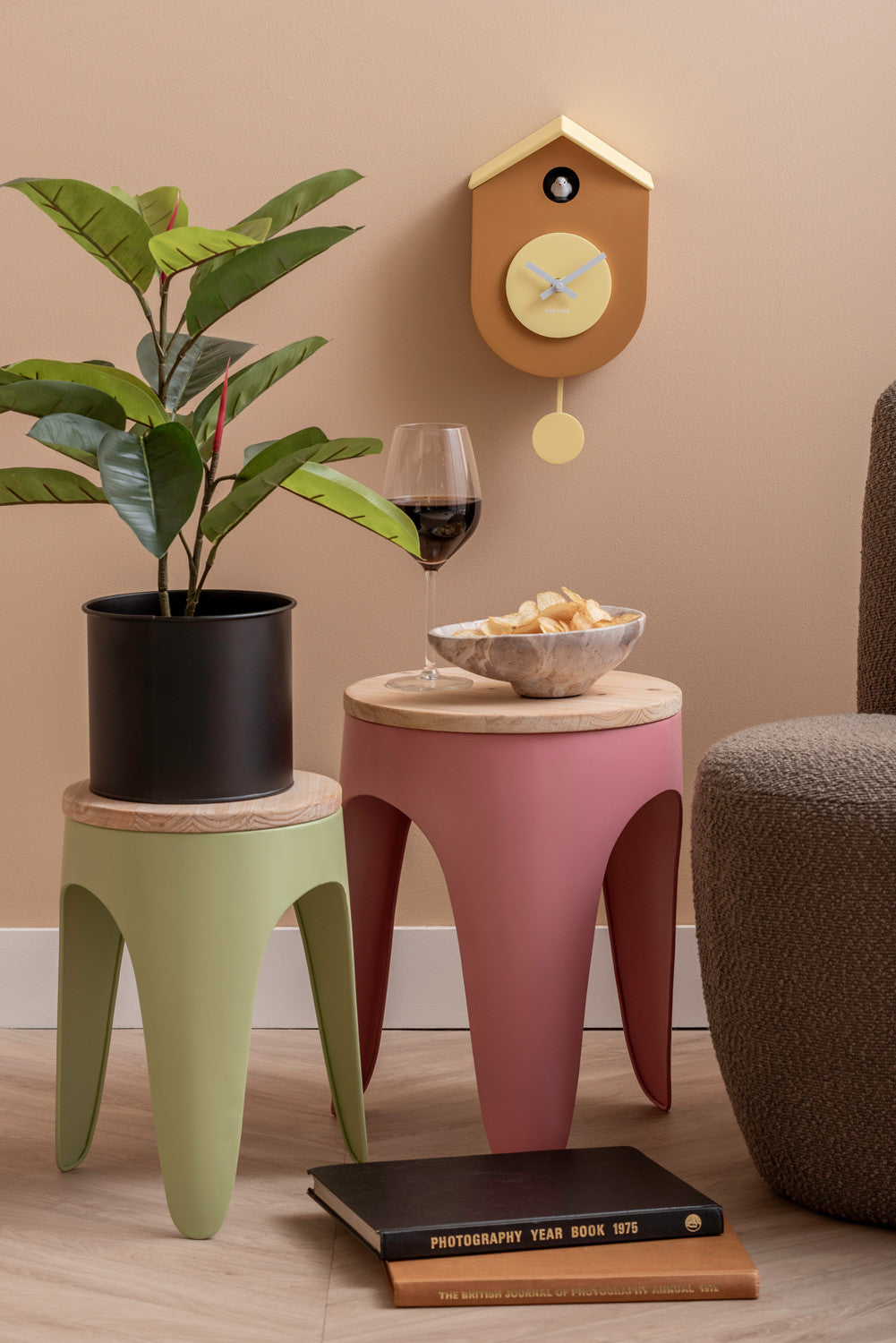 GRATO CUCKOO WANDKLOK - OCHRE YELLOW & SOFT YELLOW