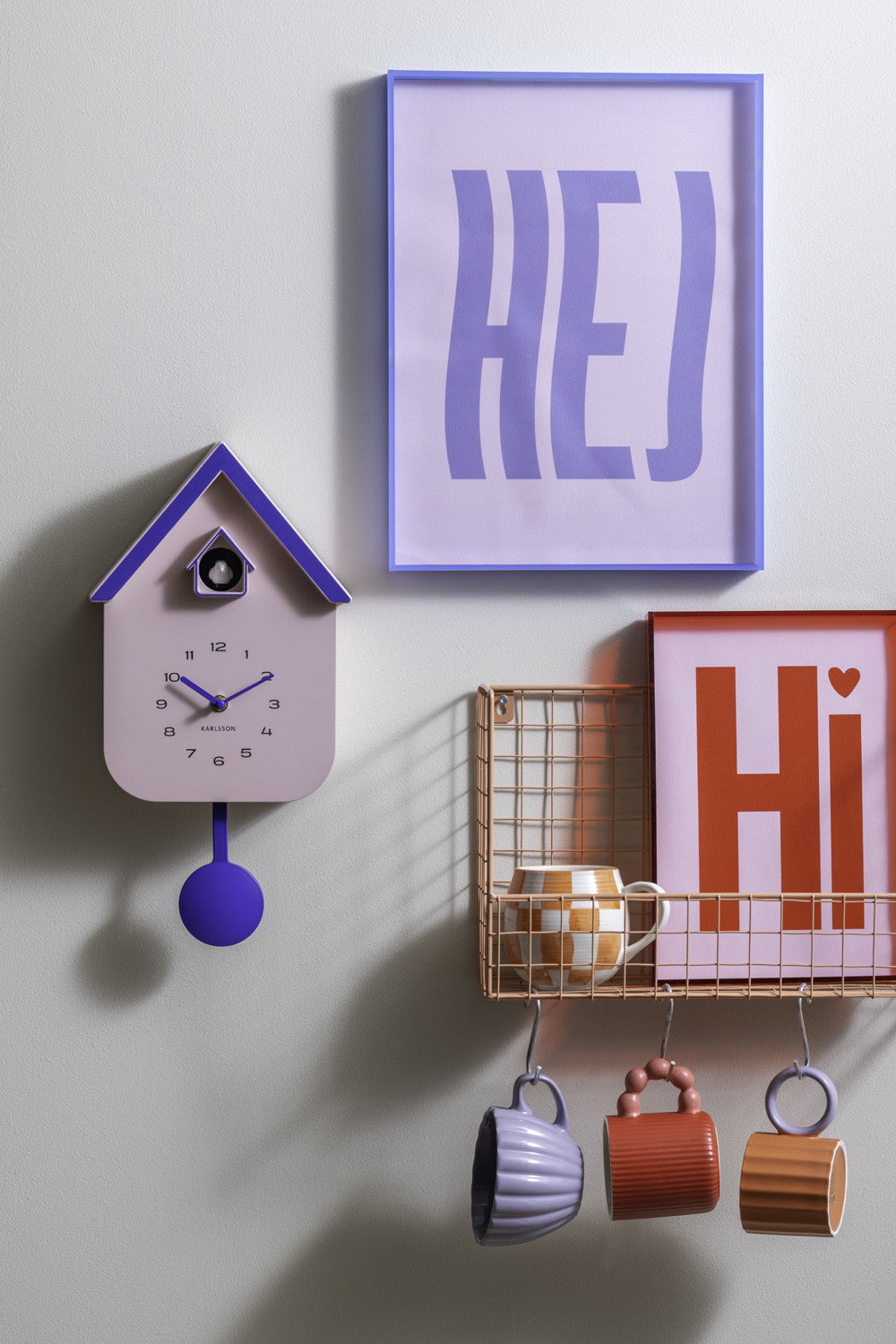 CUCKOO WANDKLOK - SOFT PINK & COBALT BLUE