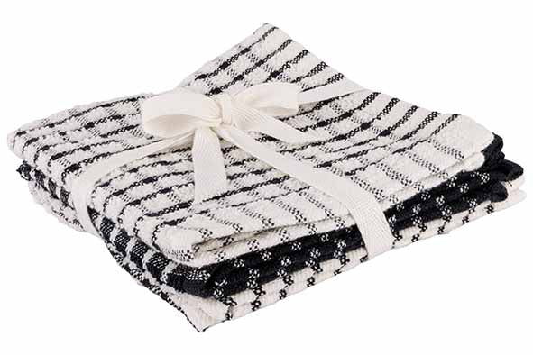 SET VAN 3 VAATDOEKEN - BLACK CHAMBRAY