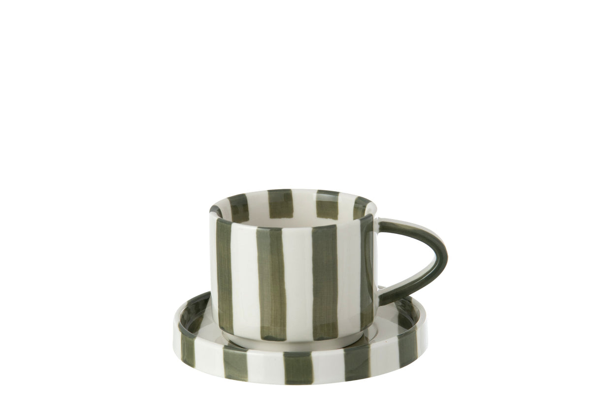 KOFFIEKOP MET SCHOTEL - OLIJFGROEN