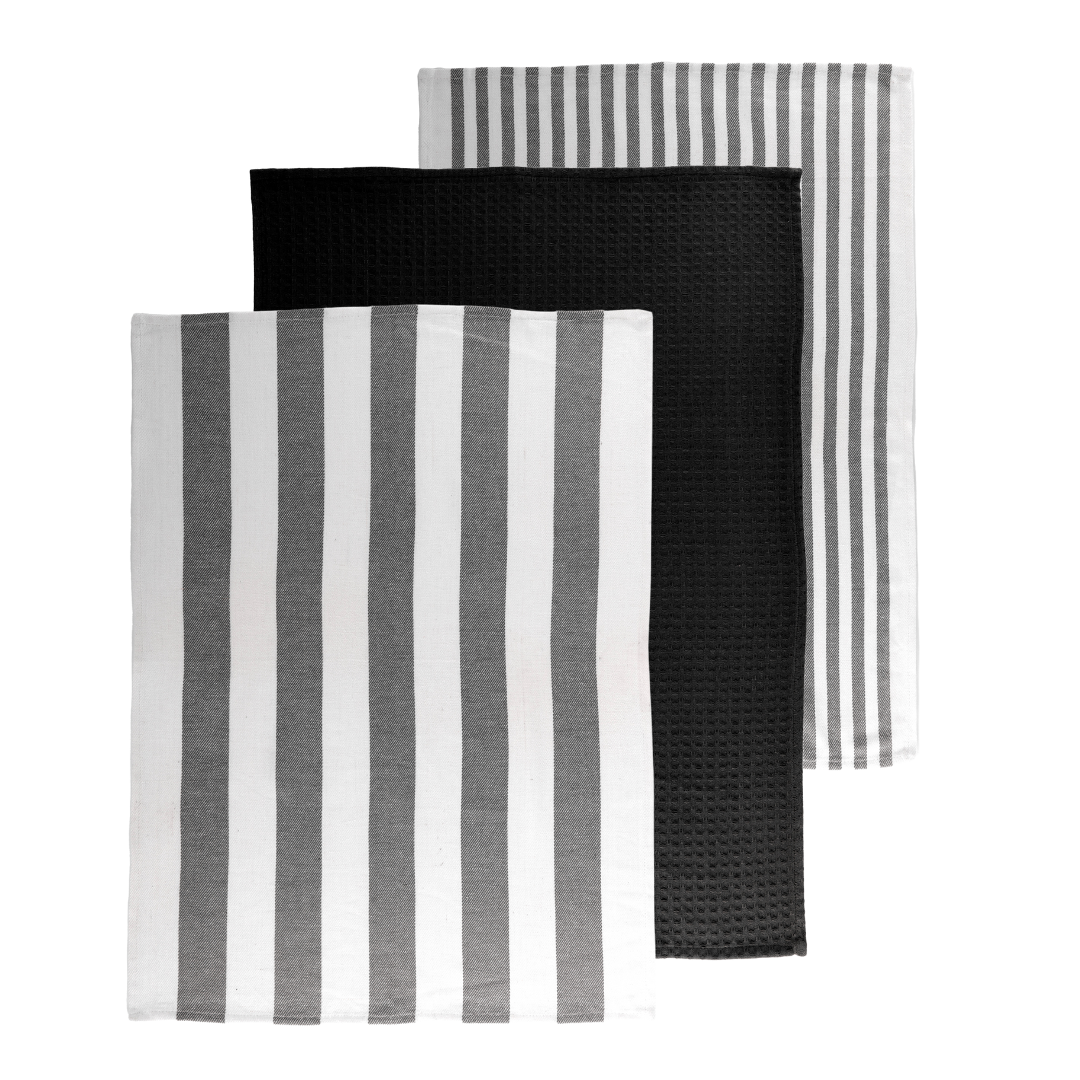 SET/3 KEUKENHANDDOEK MARRA - ZWART
