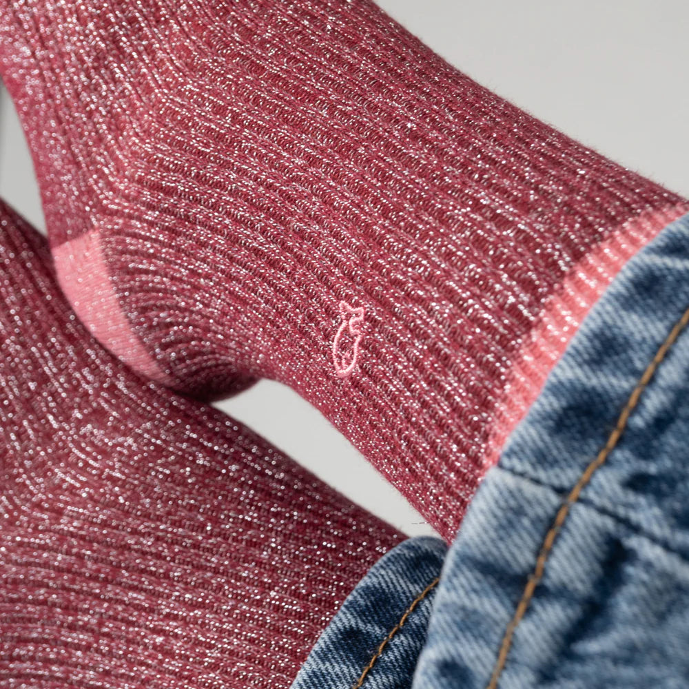 VROUWENSOKKEN - VINTAGE GLITTER BURGUNDY & PINK