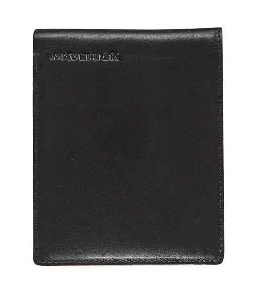 ZWART LEDEREN BILLFOLD PORTEFEUIILLE MET UITNEEMBARE KAARTHOUDER