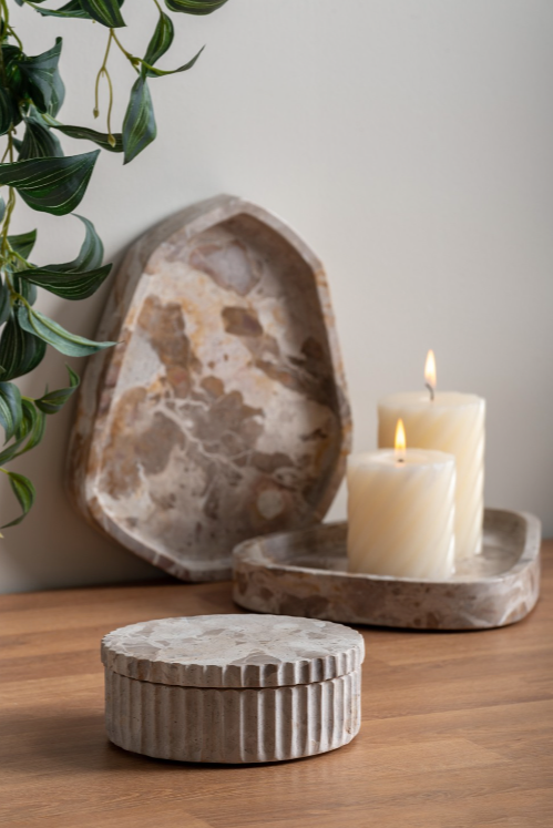 MARMEREN SCHAAL MET DEKSEL - BROWN