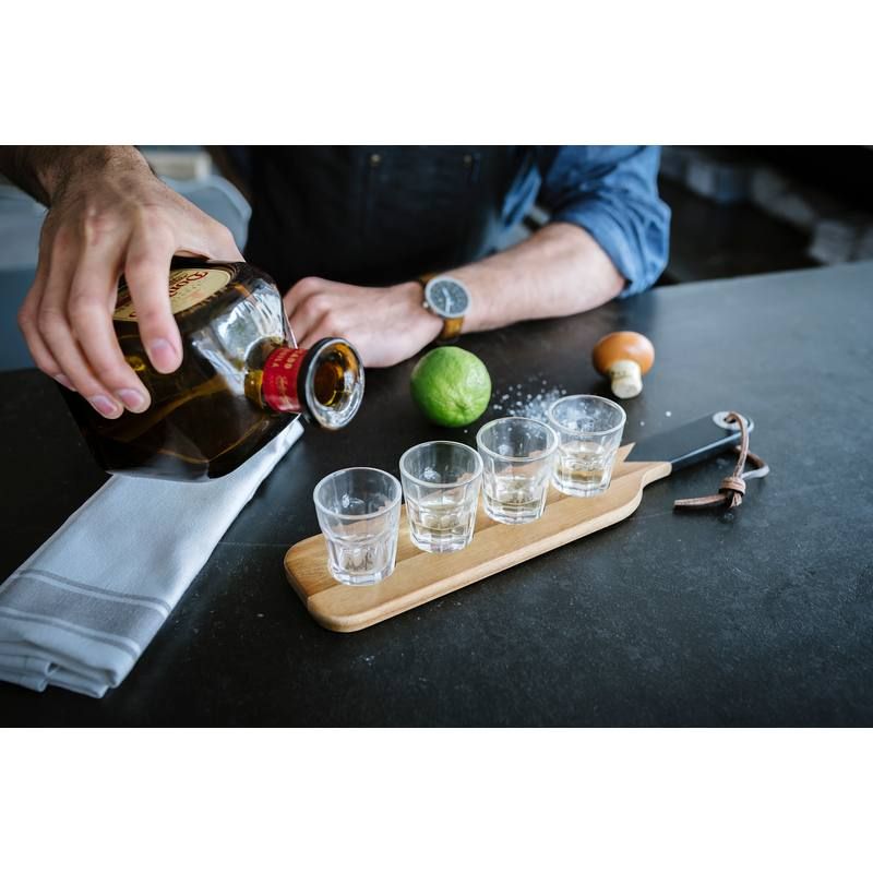 SERVING PLADDLE & SHOT GLASSES