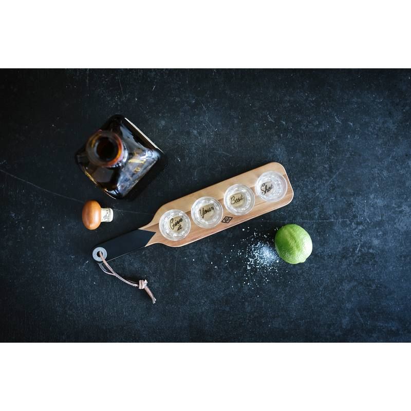 SERVING PLADDLE & SHOT GLASSES