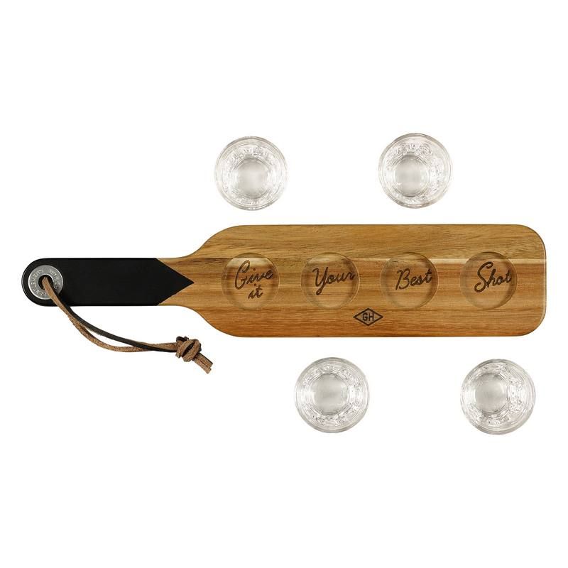 SERVING PLADDLE & SHOT GLASSES