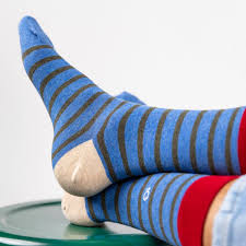 SOKKEN WIDE STRIPES - BLUE & KHAKI