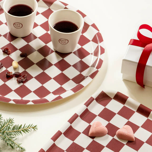 RONDE PLATEAU CHECKER - BURGUNDY / CREAM