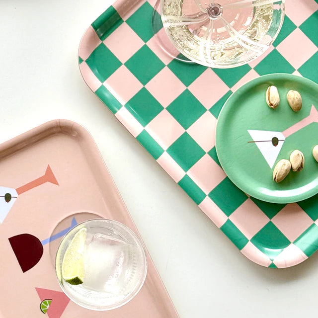 RECHTHOEKIGE PLATEAU CHECKER - PEACH / TULIP