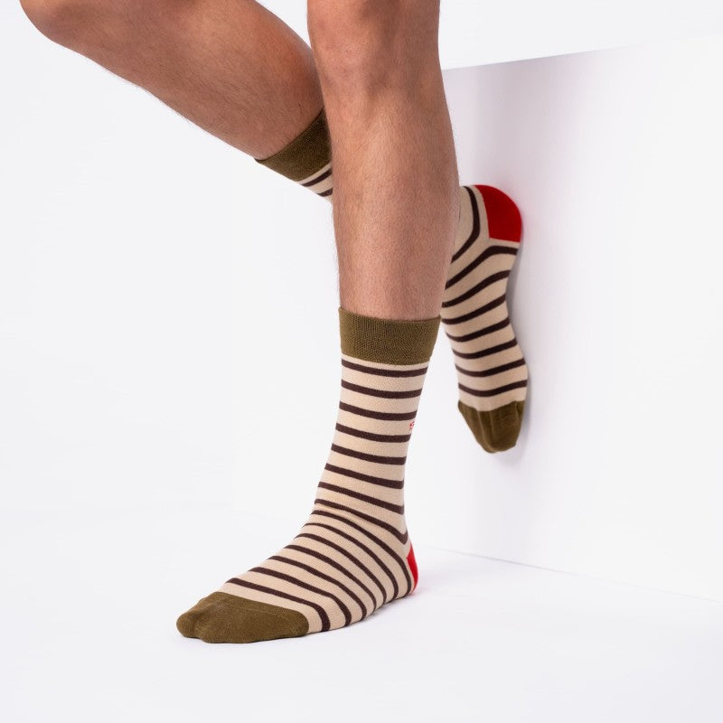 SOKKEN WIDE STRIPES - BEIGE & BROWN