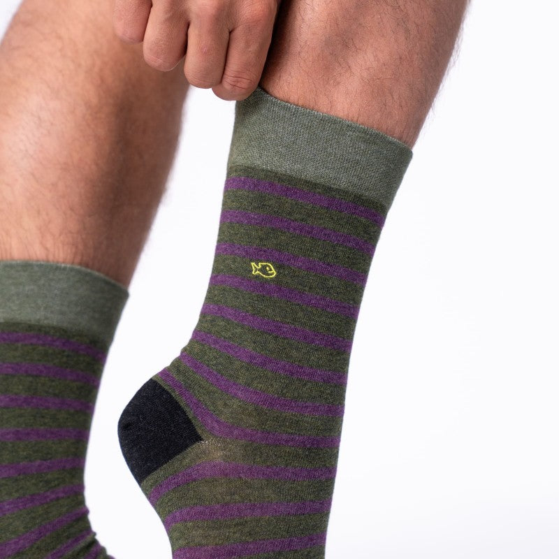 SOKKEN WIDE STRIPES - MOTTLED GREEN & PURPLE