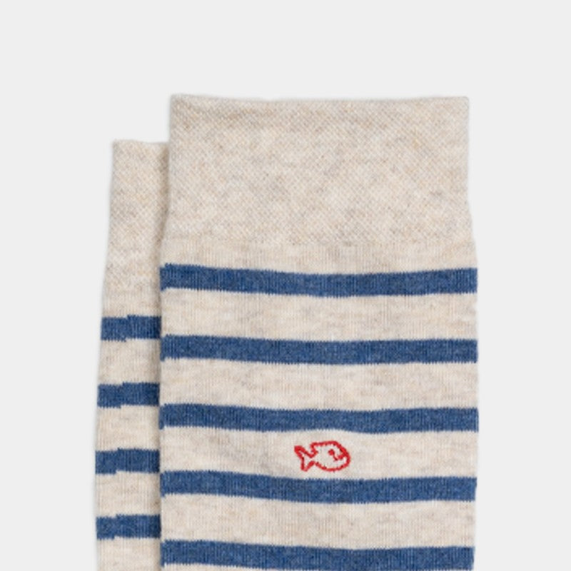 SOKKEN WIDE STRIPES - BEIGE & BLUE