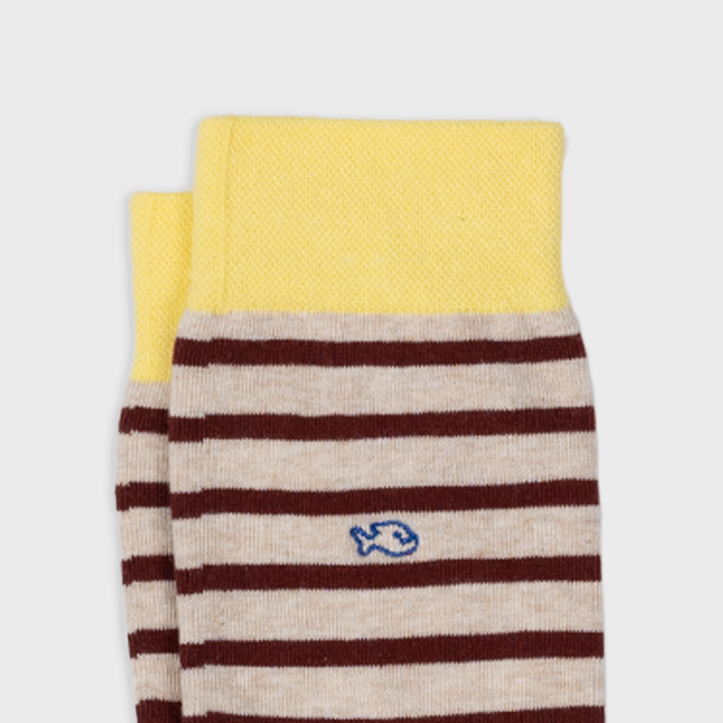 SOKKEN WIDE STRIPES - BEIGE & BURGUNDY