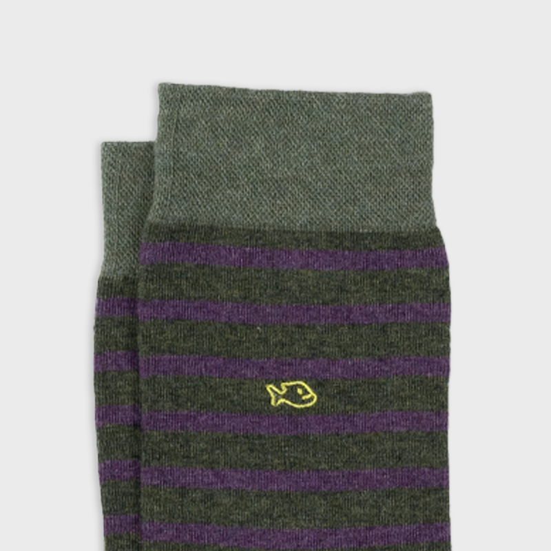 SOKKEN WIDE STRIPES - MOTTLED GREEN & PURPLE