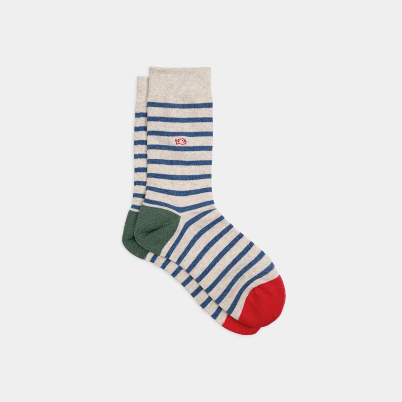 SOKKEN WIDE STRIPES - BEIGE & BLUE