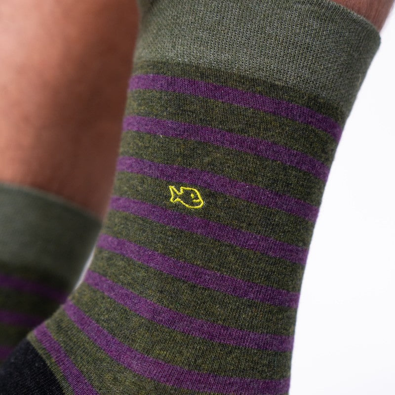 SOKKEN WIDE STRIPES - MOTTLED GREEN & PURPLE