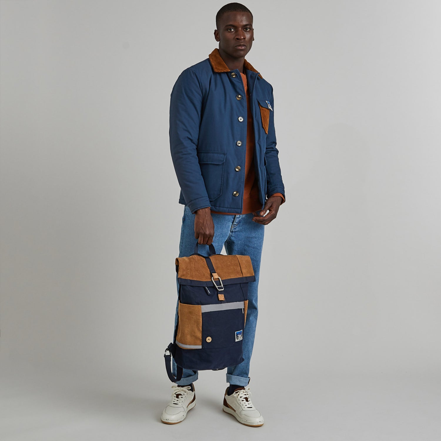 FAGUO CYCLING BAG - VELOURS BLAUW & COGNAC