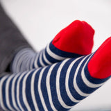 SOKKEN WIDE STRIPES - NAVY & BEIGE