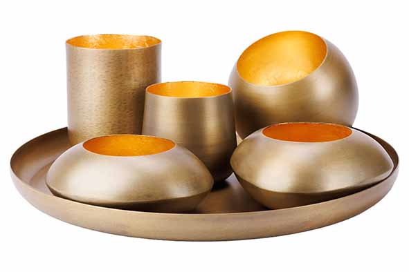 GOUDEN PLATEAU + 5 GOUDEN THEELICHTHOUDERS