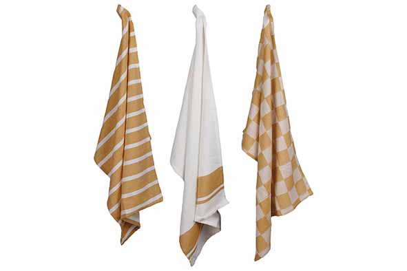 SET VAN 3 KEUKENHANDDOEKEN - AMBER GOLD