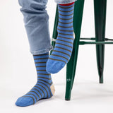 SOKKEN WIDE STRIPES - BLUE & KHAKI