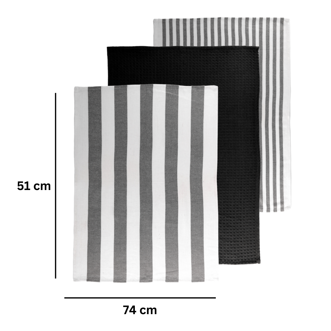 SET/3 KEUKENHANDDOEK MARRA - ZWART