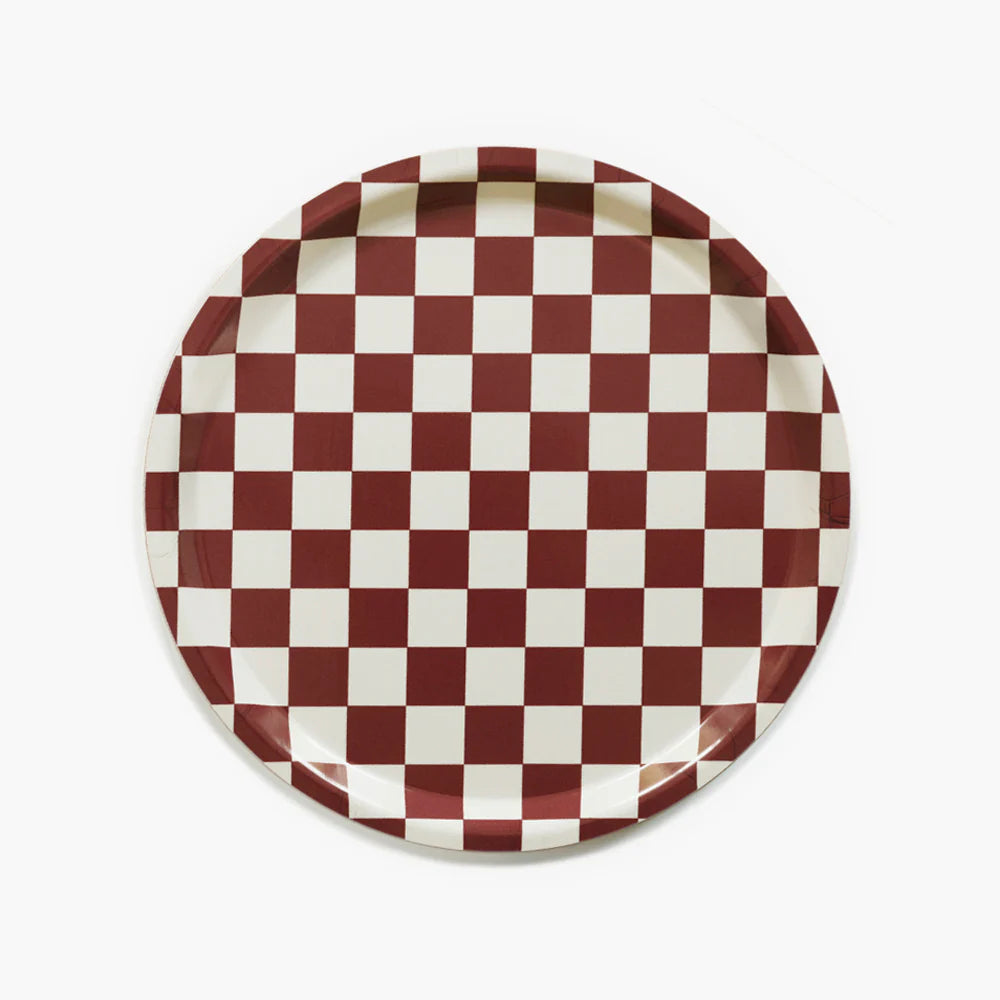 RONDE PLATEAU CHECKER - BURGUNDY / CREAM