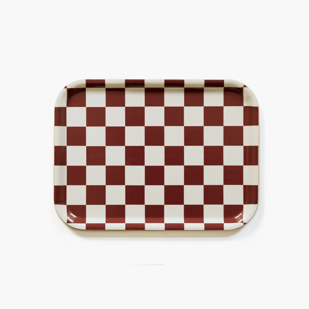 RECHTHOEKIGE PLATEAU CHECKER - BURGUNDY / CREAM