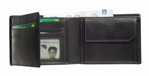 ZWART LEDEREN PORTEFEUIILLE MET 2 BILJETVAKKEN