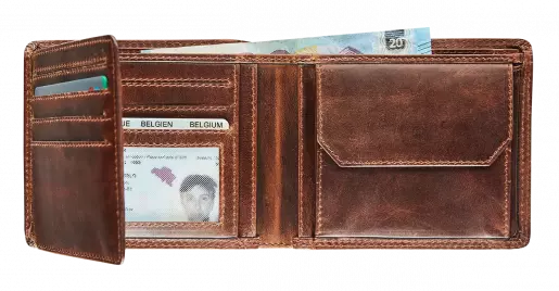 BRUIN LEDEREN PORTEFEUIILLE MET 2 BILJETVAKKEN