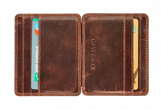 BRUIN LEDEREN MAGIC PORTEFEUILLE MET KAARTHOUDER