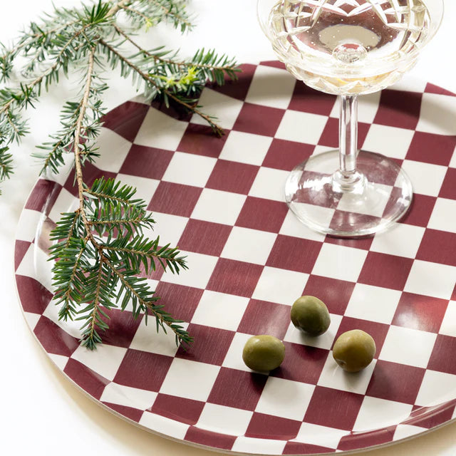 RONDE PLATEAU CHECKER - BURGUNDY / CREAM
