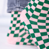 VROUWENSOKKEN - CHECKED GREEN & PINK