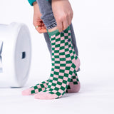 VROUWENSOKKEN - CHECKED GREEN & PINK