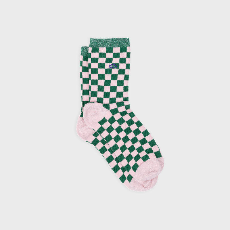 VROUWENSOKKEN - CHECKED GREEN & PINK