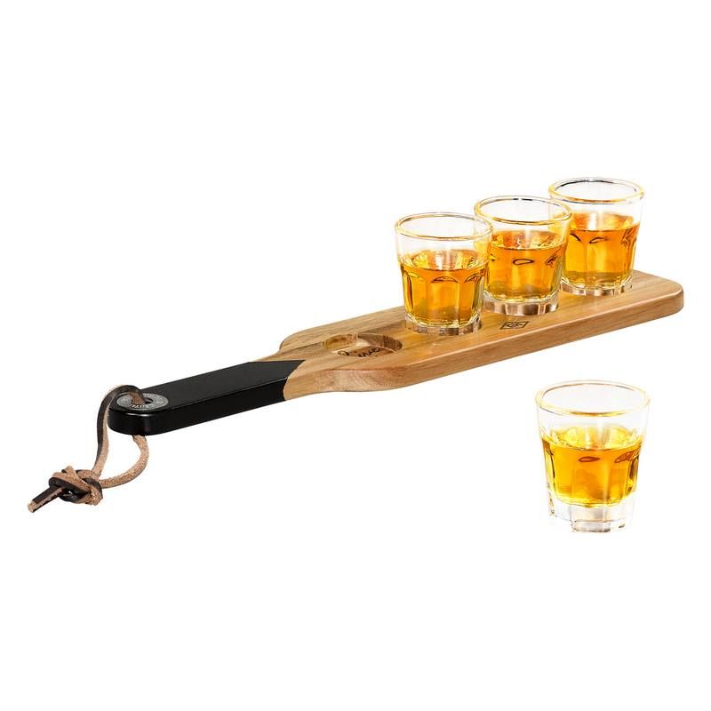 SERVING PLADDLE & SHOT GLASSES