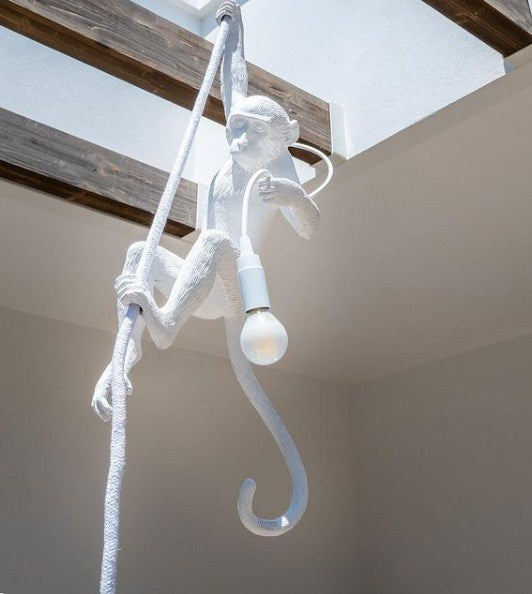 MONKEY HANGLAMP MET TOUW / WIT