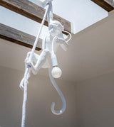 MONKEY HANGLAMP MET TOUW / WIT