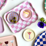 RECHTHOEKIGE PLATEAU CHECKER - RASBERRY / CREAM