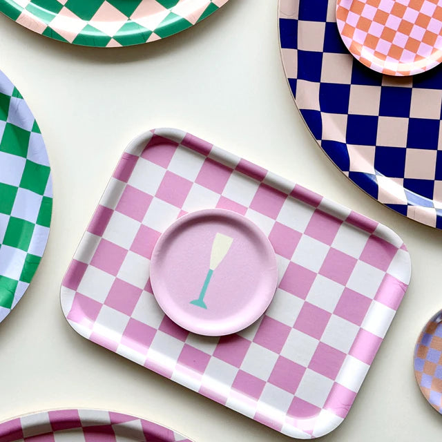 RECHTHOEKIGE PLATEAU CHECKER - RASBERRY / CREAM