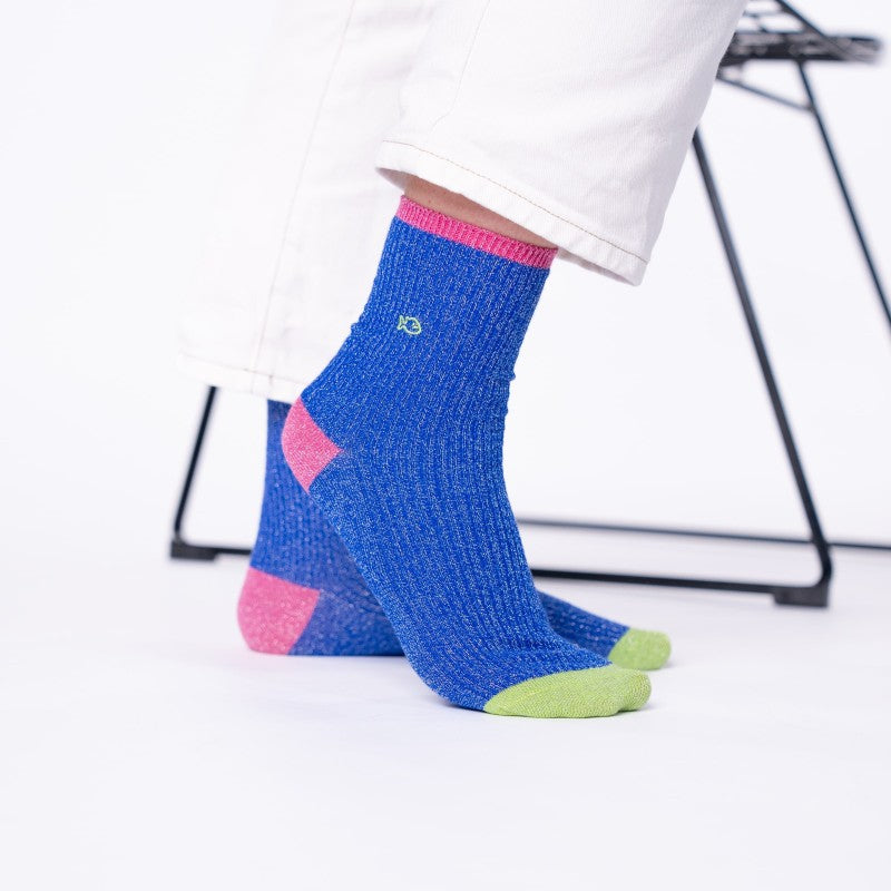 VROUWENSOKKEN - VINTAGE GLITTER ELECTRIC BLUE