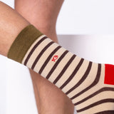 SOKKEN WIDE STRIPES - BEIGE & BROWN