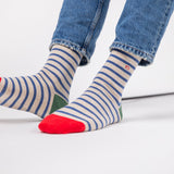SOKKEN WIDE STRIPES - BEIGE & BLUE
