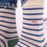 SOKKEN WIDE STRIPES - BEIGE & BLUE