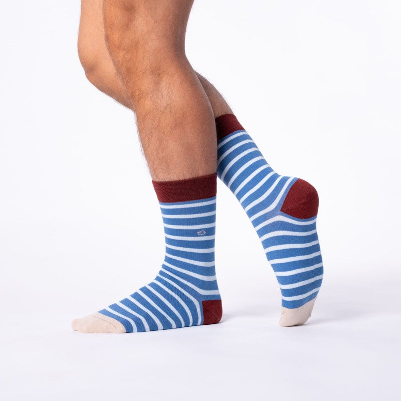 SOKKEN WIDE STRIPES - BLUE & SKY BLEU