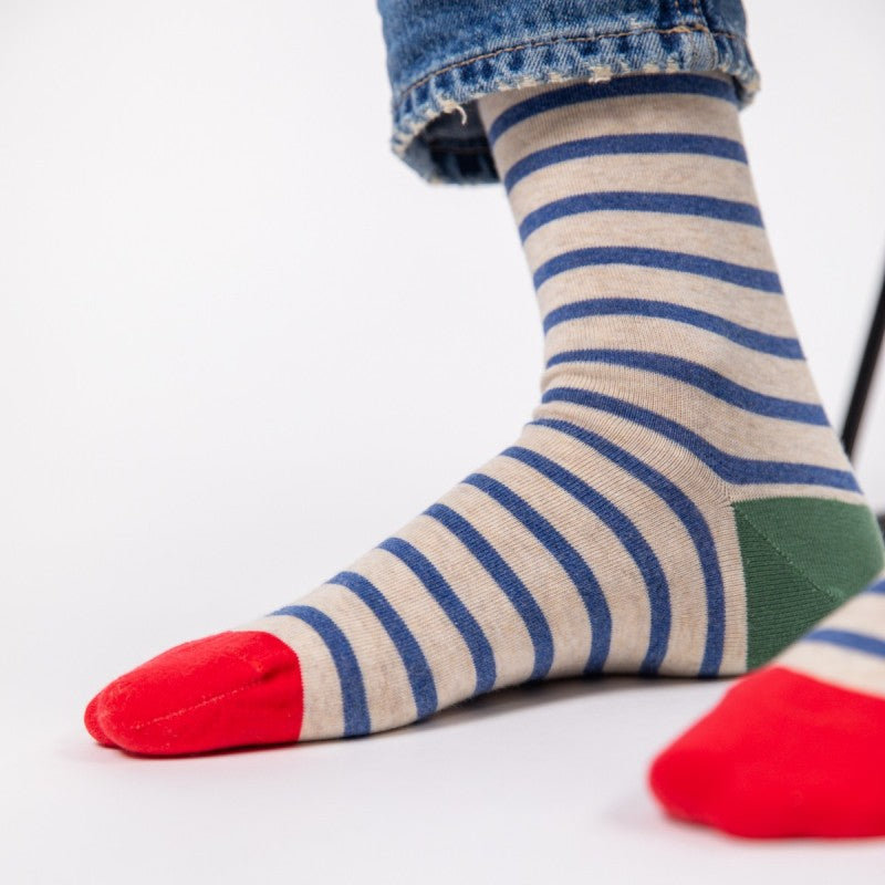 SOKKEN WIDE STRIPES - BEIGE & BLUE