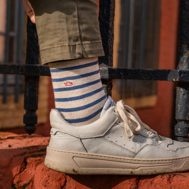 SOKKEN WIDE STRIPES - BEIGE & BLUE