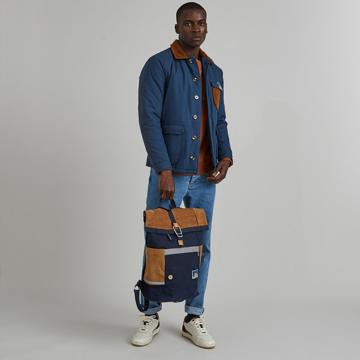 FAGUO CYCLING BAG - VELOURS BLAUW & COGNAC
